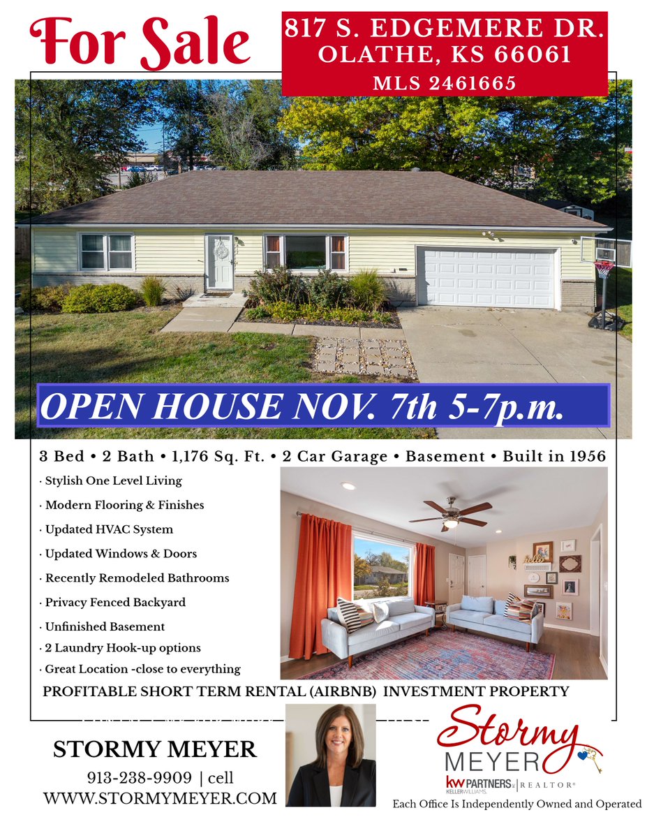 stormymeyer's tweet image. GRAND OPEN HOUSE TODAY NOV. 7th  5-7p.m. $240,000
Are you wanting to live in a well maintained one level home close to Beautiful Lake Olathe, Award winning Olathe Schools,  Olathe Hospital, Breweries, Wineries, Shopping and Restaurants? stormymeyer.kw.com/property/817-S…