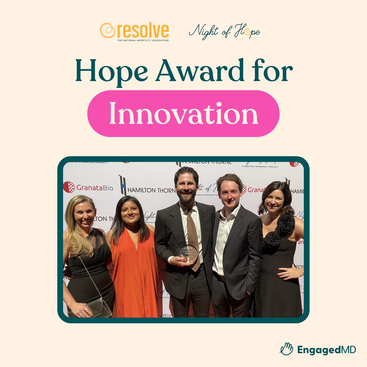 EngagedMD is filled with gratitude upon receiving the Hope Award for Innovation last night at RESOLVE's Night of Hope.  We couldn’t be more honored to be part of such a special community of incredible people.  #NightOfHope #RESOLVE #HopeAwardForInnovation #EngagedMD