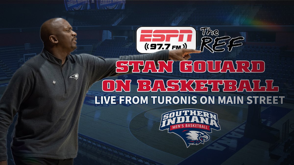 𝗦𝗧𝗔𝗡 𝗚𝗢𝗨𝗔𝗥𝗗 𝗢𝗡 𝗕𝗔𝗦𝗞𝗘𝗧𝗕𝗔𝗟𝗟 𝗧𝗢𝗡𝗜𝗚𝗛𝗧! @USI_Basketball Fans: Catch a special Tuesday edition of Stan Gouard on Basketball Show tonight, live from Turoni's on Main Street. Special guest is Sam Mervis. 📻 ESPN 97.7FM 📲 listentotheref.com