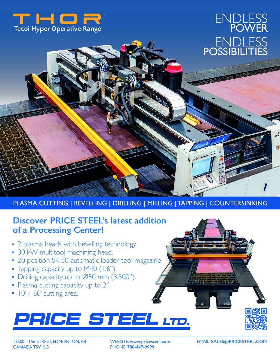 PriceSteelLtd's tweet photo. We are pleased to announce that we have partnered with Tecoi Spain to purchase and install a state-of-the-art processing center for our facility that will be unveiled in the Spring of 2024! #THOR #PLASMA #DRILLING #BEVELLING #MILLING #TAPPING #COUNTERSINKING #PRICESTEEL #MARKINGS https://t.co/pKr5eArL2c