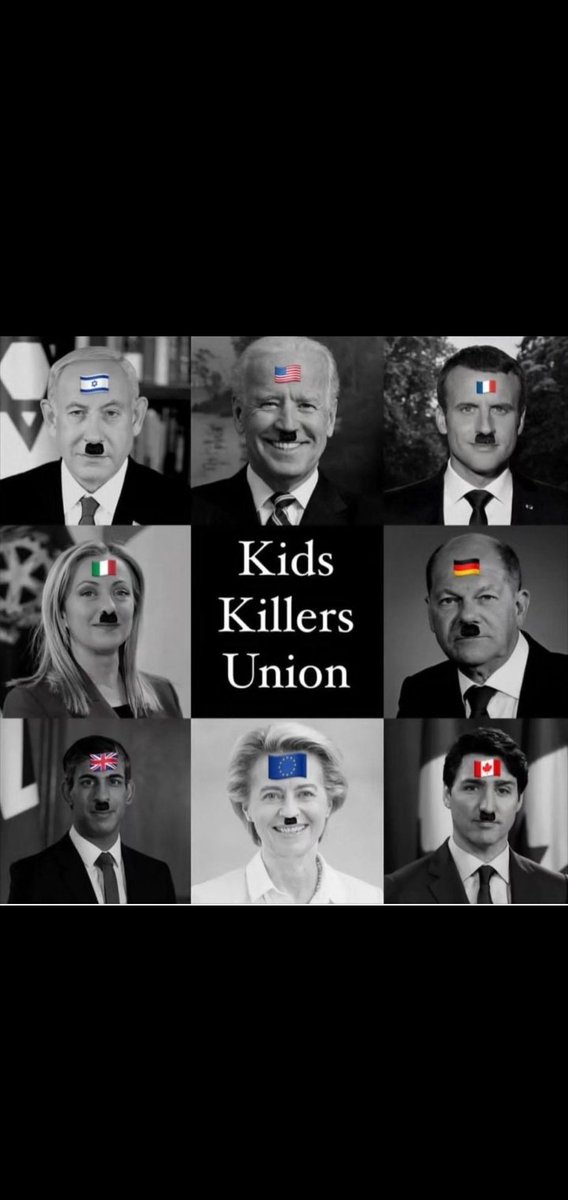 slamveTevhid's tweet photo. Bebek katilleri.

#BabyKiller criminals
 
@POTUS
 
@RishiSunak
 
@netanyahu
 
@EmmanuelMacron
 
@JustinTrudeau
 
@GiorgiaMeloni
 
@AlboMP
 
@vonderleyen
 
#GenocideinGaza #BabyKillerisrael

#TroyKartaGeciyoruz #AUSvsAFG
#GazaGenocide #EbuUbeyde #Gaza https://t.co/zvxshQAtNg
