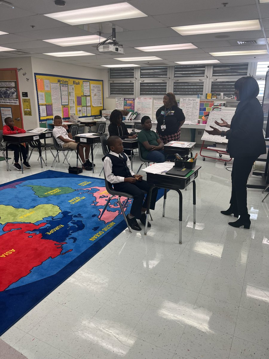 MitchellGenay's tweet photo. I had the pleasure of escorting Dr. Marcia Andrews to classrooms today as she talked with students at @DMMBES1 as part of their career day. She was engaging and the students loved her energy. https://t.co/kxtvwXKAUP