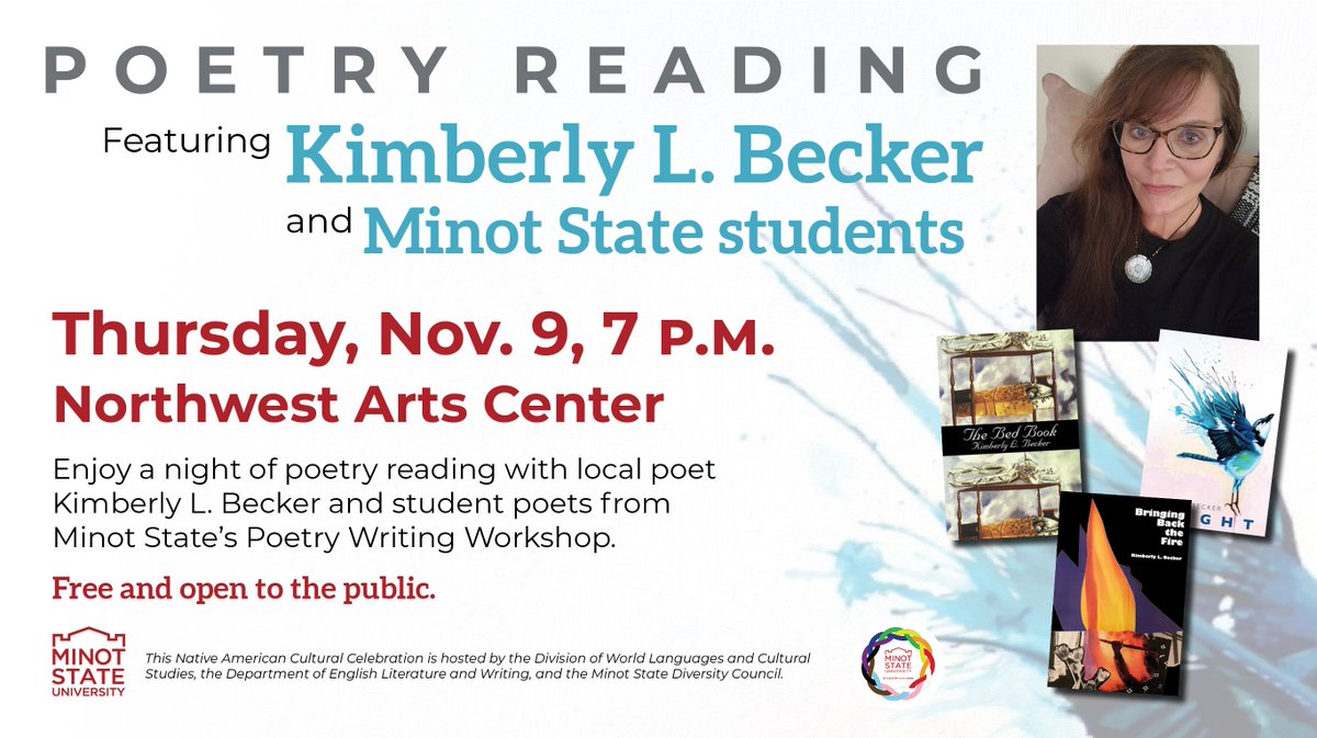 LizzyLerud's tweet photo. We're lucky to have Kimberly L. Becker joining us this week for a special poetry reading. Also reading are six students from my ENGL 411, Poetry Writing Workshop -- sharing their poems in public for the first time! https://t.co/yCiLKbuP3e