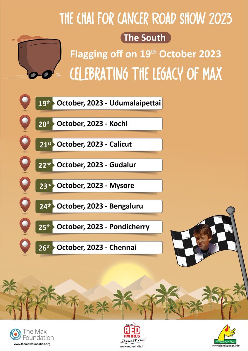 themaxfndn's tweet photo. Starting on Max Day, October 19th, our Regional Head for South Asia @vijivenkatesh took the @chaiforcancer campaign on a 2023 Road Show to 8 cities across South India.
https://t.co/cis5rsFtrm
#raiseyourcup #DrinkToACause #ChaiForCancer #TheMaxFoundation #ChronicMyeloidLeukemia https://t.co/ZyLUrzqFU4
