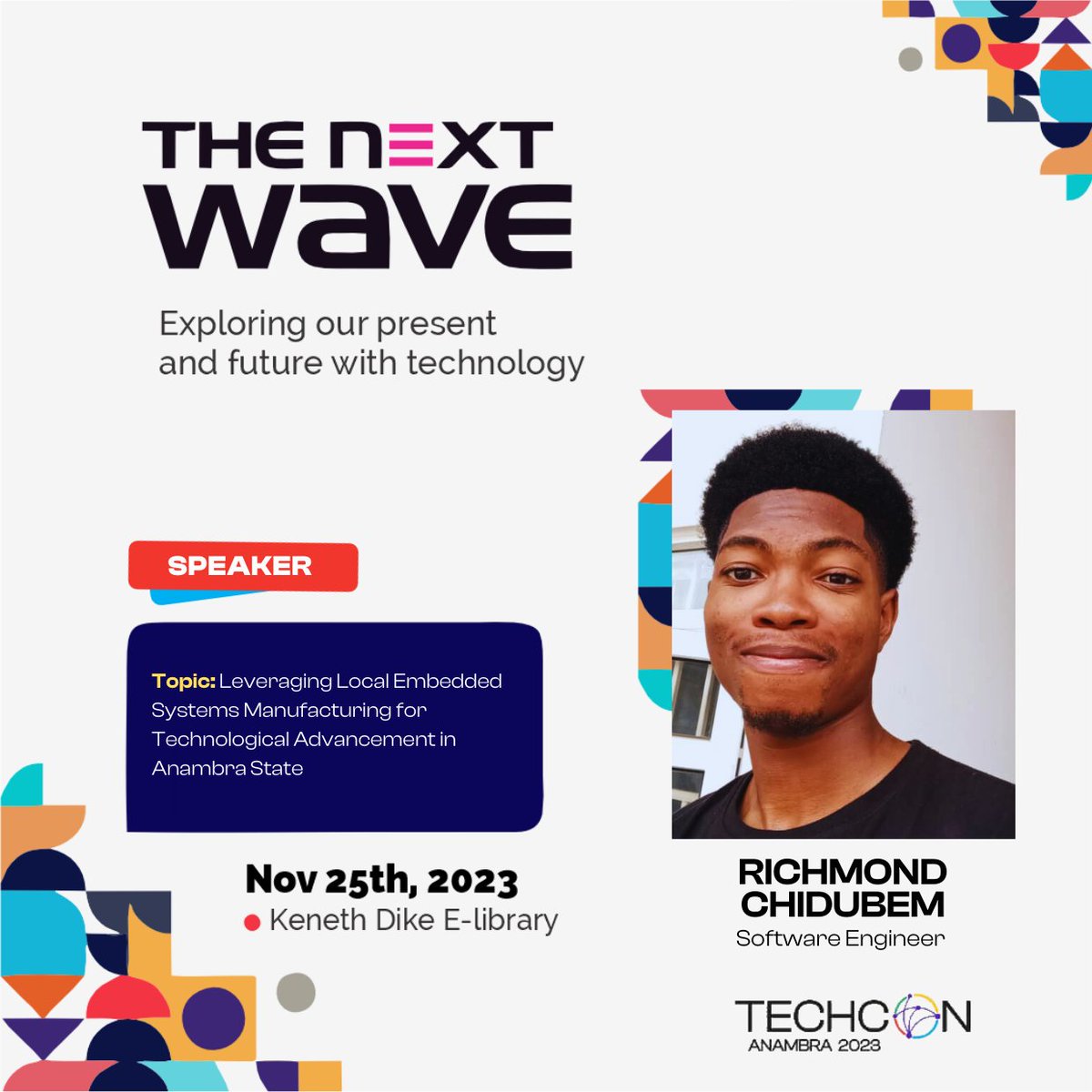 Introducing another rockstart speaker for #TechConAnambra 🚀 

Richmond is an experienced Embedded Systems Software Engineer with over two years in the industry. He also possesses expertise in mobile application development, computer vision, and robotics.

#TheNextWave #TechCon23