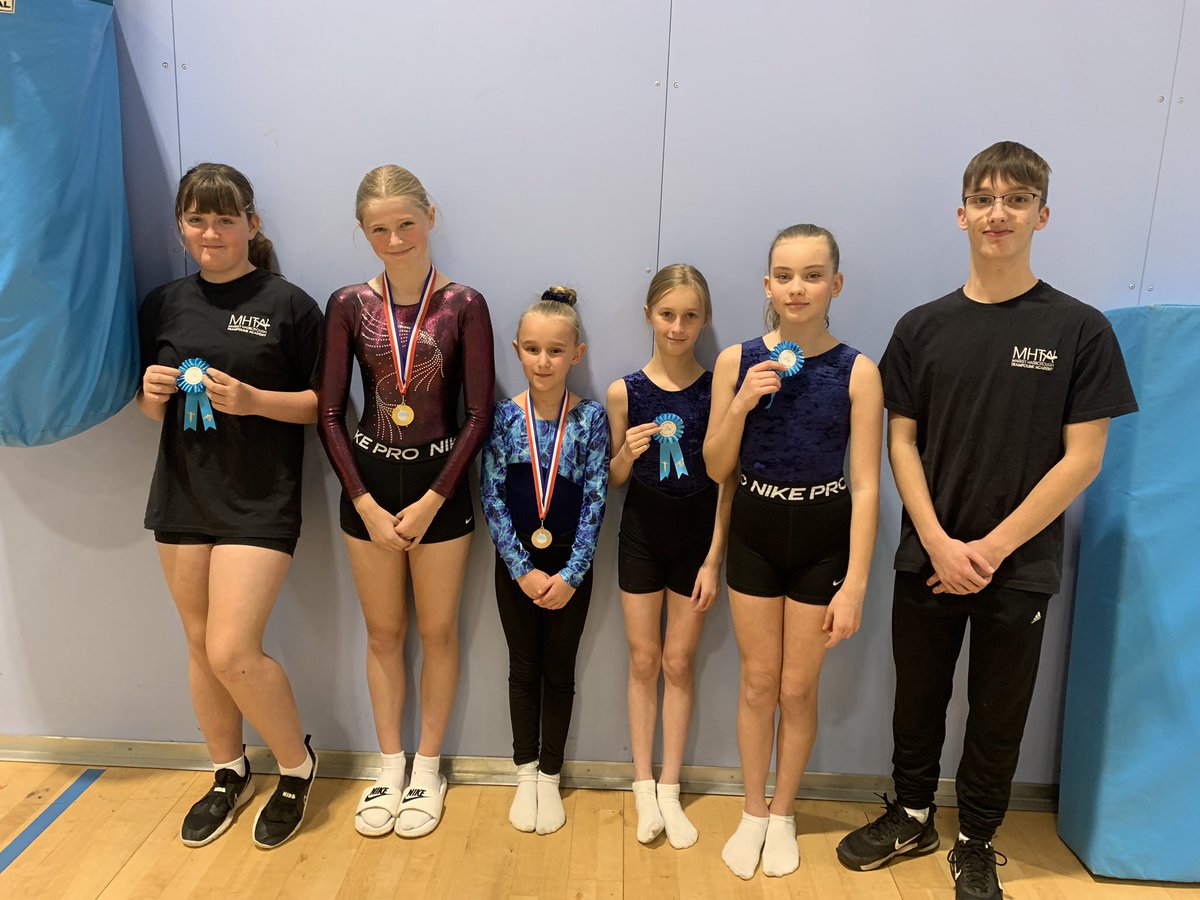 MHTrampoline's tweet photo. Leics County Finals 5/11/23 at Hinckley. 11 MHTA gymnasts competed and everyone completed a routine. Congratulations to 🥇 Skyla W-O, Amelie H, Alfie D, and Katie H. 🥈 Greg H &amp; Alba M 🥉 Amelia M. Determination from Olivia B, Imogen V-C, Ruby, and Daisy H 💪 https://t.co/Bt8FJ8bmgA