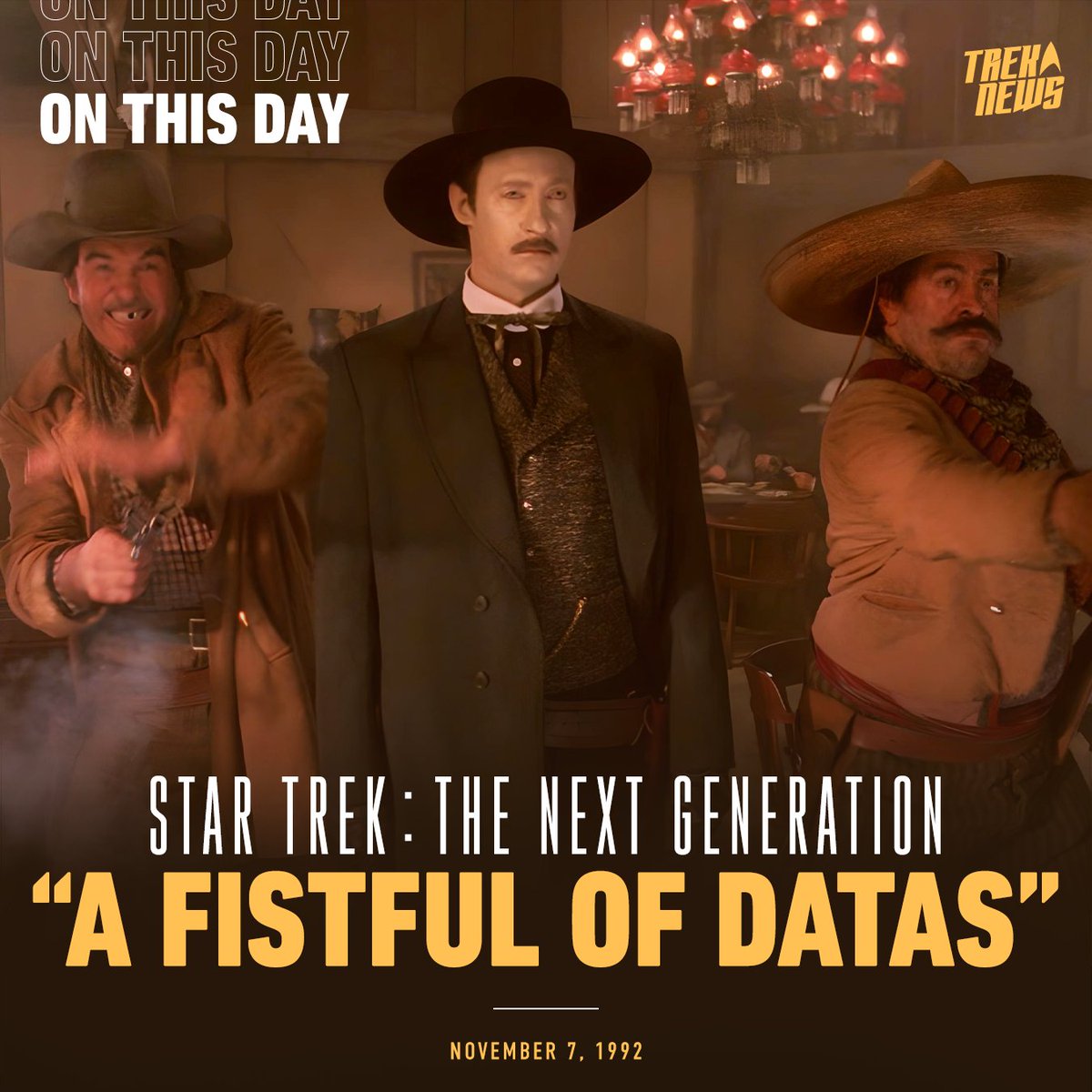 The STAR TREK: THE NEXT GENERATION sixth season episode 'A Fistful of Datas' aired for the first time 31 years ago today — November 7, 1992. The episode was written by @writergeekrhw and directed by @SirPatStew. #StarTrekTNG