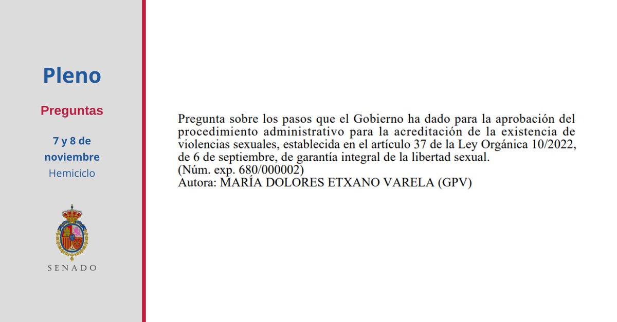 👉@mdetxano realiza esta pregunta en el #PlenoSenado a la ministra de @IgualdadGob, @IreneMontero ▶️Directo 📺 ow.ly/LV1q50HCaXe ▶️#Ordendeldía 📄senado.es/web/order?id=4…