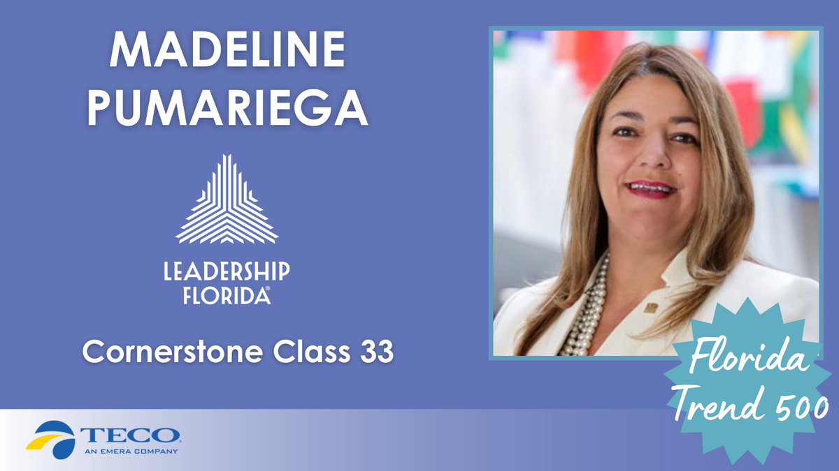 LeadershipFla's tweet photo. Congratulations to @MDCPresident (#CornerstoneClass33 #TopGun, #SoutheastRegion) for being selected as one of @Florida Trend's Top 500 Influentials in Florida in the Education category. Madeline is the president of @mdcollege.
Sponsor: @TampaElectric https://t.co/vVmFTwGnwp