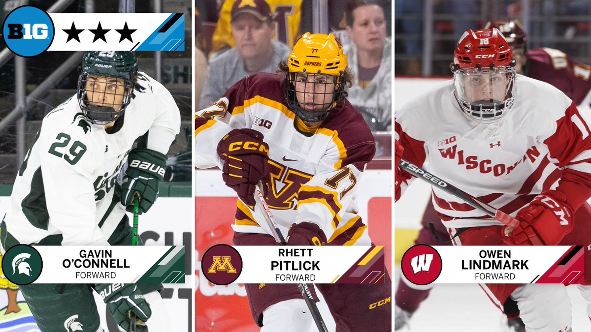 🏒 #B1GHockey Three Stars 🏒

⭐️ <a href="/MSU_Hockey/">Michigan State Hockey</a>'s Gavin O’Connell, F
⭐️⭐️ <a href="/GopherHockey/">Minnesota Men’s Hockey</a>'s Rhett Pitlick, F
⭐️⭐️⭐️ <a href="/BadgerMHockey/">Wisconsin Hockey</a>'s Owen Lindmark, F

➕ tinyurl.com/msy64z2h