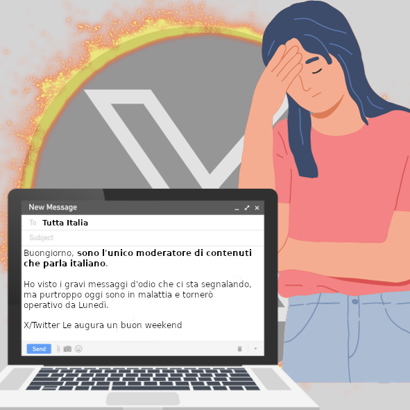 Che l'Italia abbia una sola persona a fare content moderation in <a href="/X/">X</a> è imbrazzante; Grazie al DSA per averci permesso di sapere questa cosa, non ci si stupisce se la quantità di disinformazione ed aggressività sia fuori scala