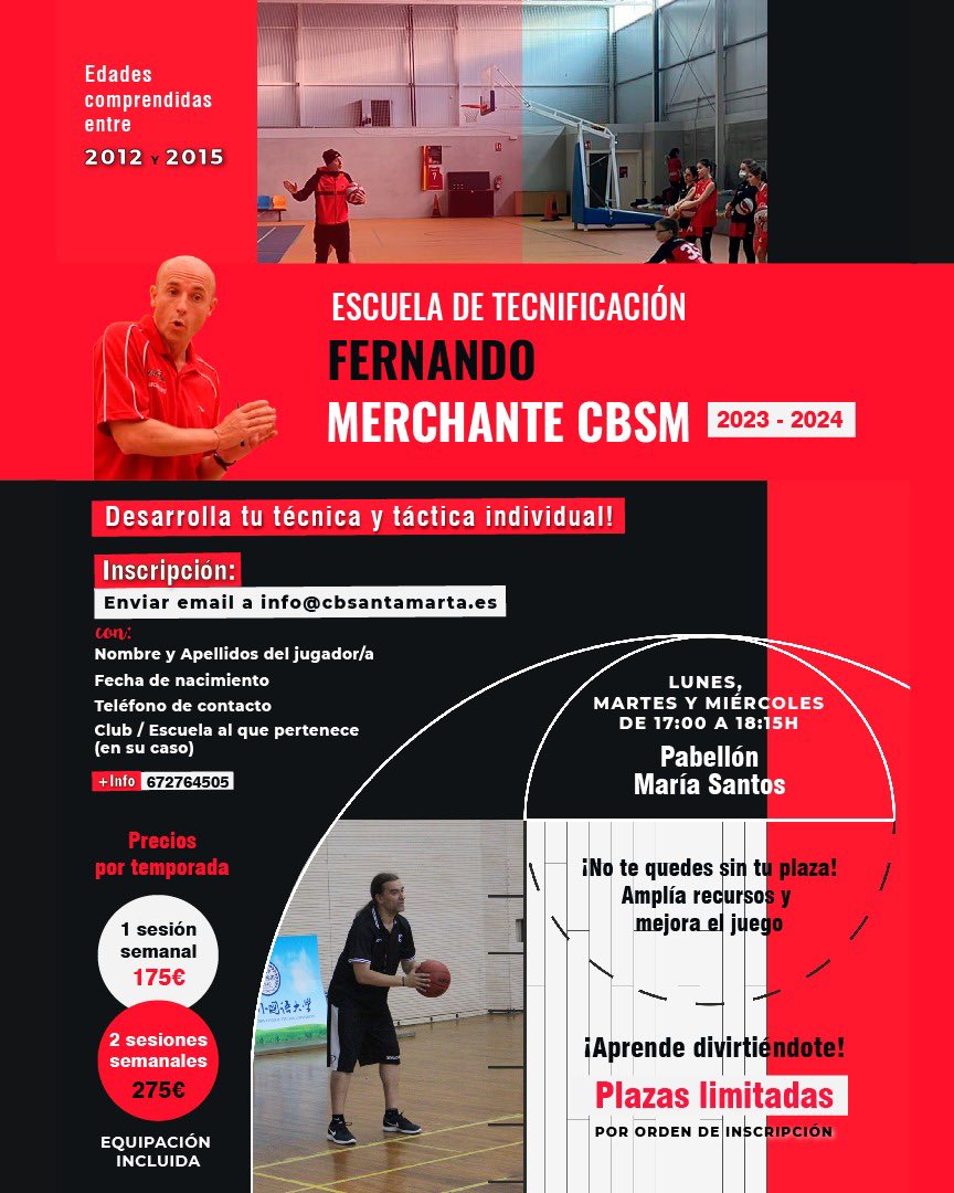 cbsantamarta's tweet photo. 🏀Aún quedan plazas en la escuela de tecnificación Fernando Merchante CBSM. No lo dudes y ven a probar⛹🏻‍♀️ 

ℹ️En el cartel 👇 https://t.co/omfegLZdDk