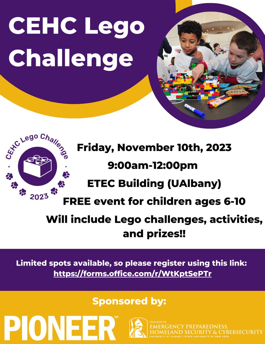 UAlbany Presents an upcoming program at UAlbany geared toward the K-12 population. Our CEHC Lego Challenge (ages 6-10) #stem