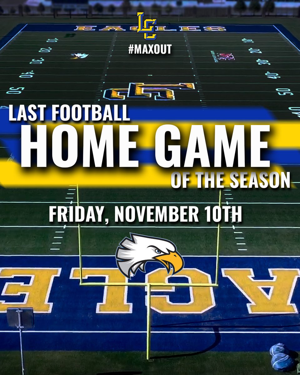 🏈 FB | LAST HOME GAME
Don’t miss the final LCS home football game of the season! 🦅 Come out and cheer for the Eagles as they #MAXOUT during their home game finale!

🗓️ Friday, November 10
⏰ 6:00 pm
📍 Masked Rider Capital Field
🆚 Mercy Culture