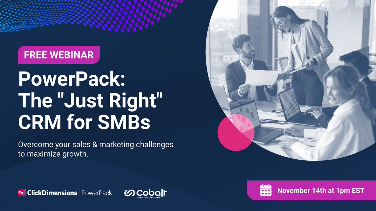 Is your CRM too complex or outdated? We have the 'just right' CRM for your SMB. Register for our webinar to learn more: register.gotowebinar.com/register/38336…