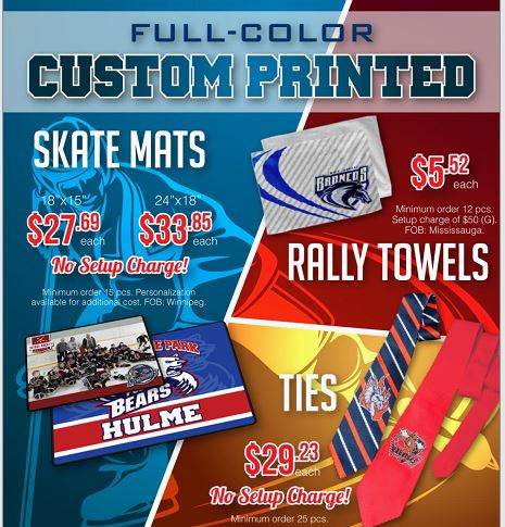 Full-colour Custom Printed Skate Mats, Rally Towels, and Ties.  #skatemats  #rallytowels  #ties  #hockey