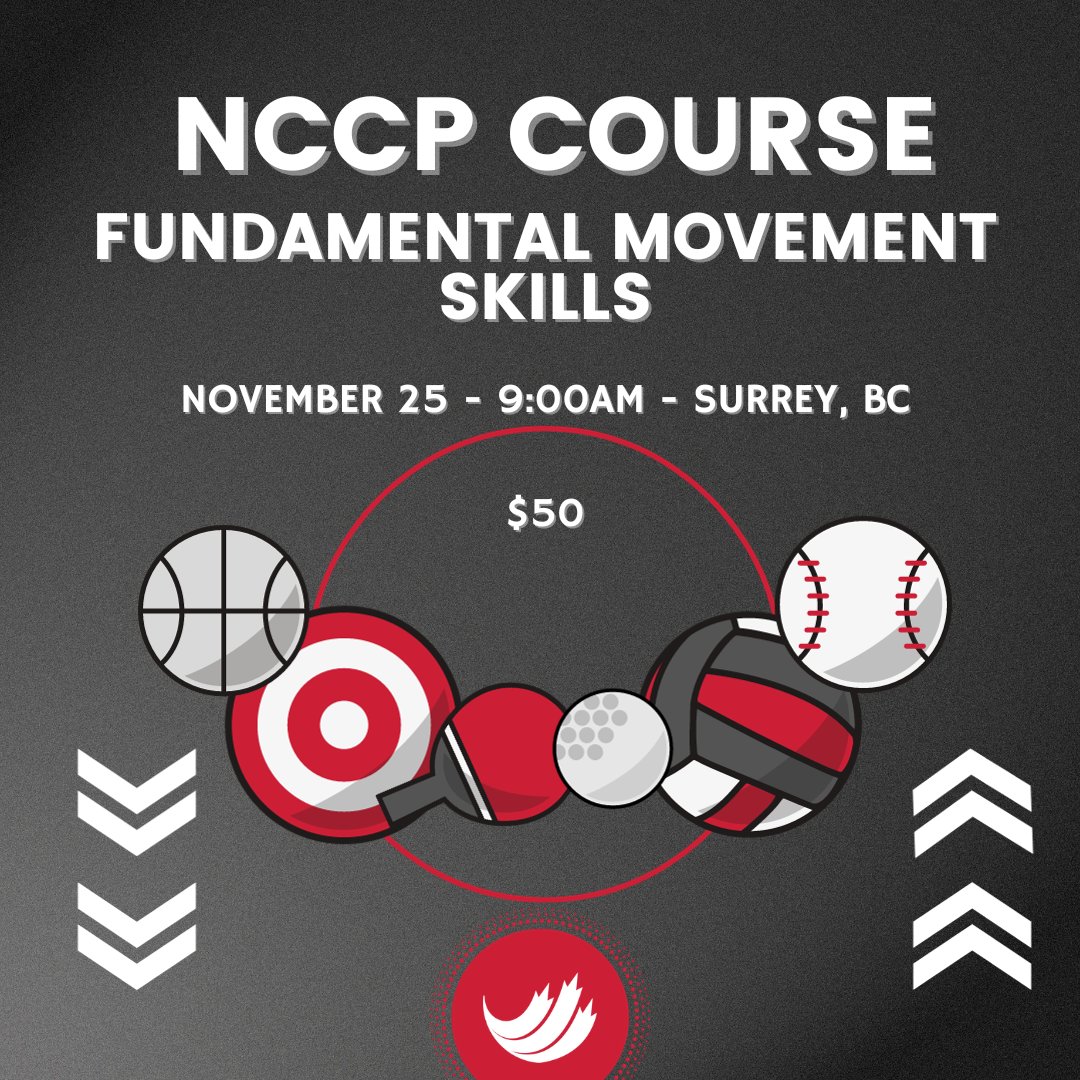 Education Alert!

The NCCP Fundamental Movement Skills Workshop provides tools and resources to teach 7 specific movements - throwing, catching, jumping, striking, running, kicking and wheeling. 

Registration link: eventbrite.ca/e/nccp-fundame…