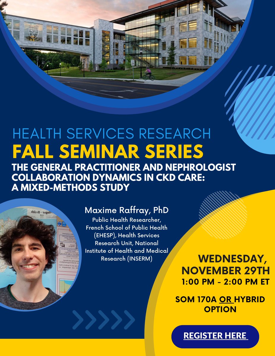 Join us for our next HSR Seminar ft. Maxime Raffray, PhD, Public Health Researcher from the French School of Public Health (EHESP). 

📅November 29, 2023 ⏲️1-2pm (ET) 📍SOM 170A

Register today: zoom.us/webinar/regist…
