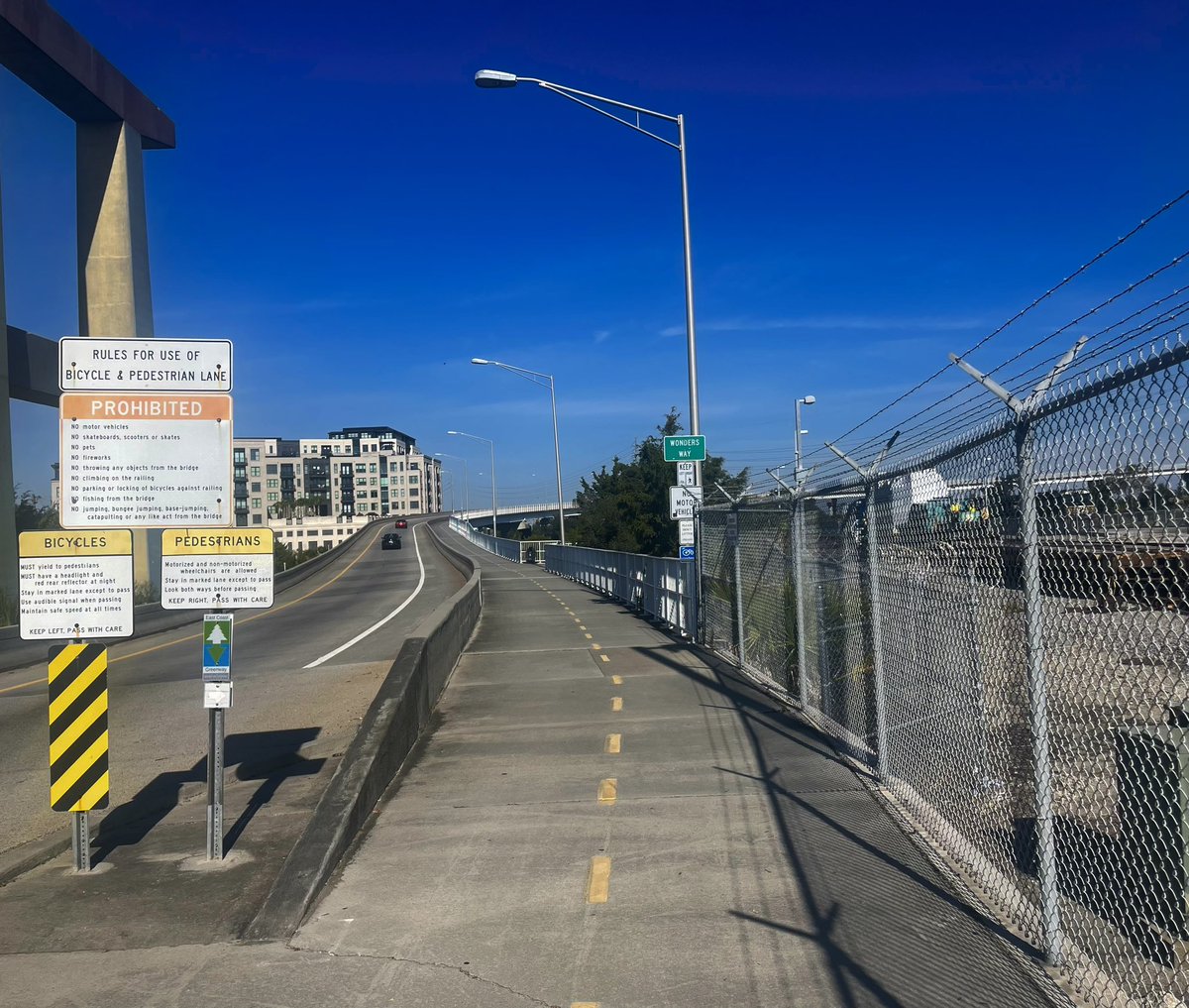 CharlestonPD's tweet photo. Addressing the 'elephant in the room' — or should we say 'the car on the walkway'? 🐘🚗
 
As a friendly reminder: The Ravenel Bridge pedestrian path is strictly for foot-traffic and bicycles only! 🚶‍♂️🚴‍♀️ No motorized vehicles, skateboards, in-line skates, or similar gadgets are allowed (except for electric wheelchairs or devices for those with disabilities, or vehicles on official business). And while there was a widely viewed incident yesterday (yes, we’ve seen the videos), we're seriously thankful everyone's safe and no one was injured. So, remember, unless you're pedaling or pacing it on foot, this isn't your space.
 
CPD is working with Traffic and Transportation and the Department of Transportation to recommend modifications to the area.
 
Let's keep those vehicles off the path; the answer is a resounding 'no' to anything with an engine on the walkway.
