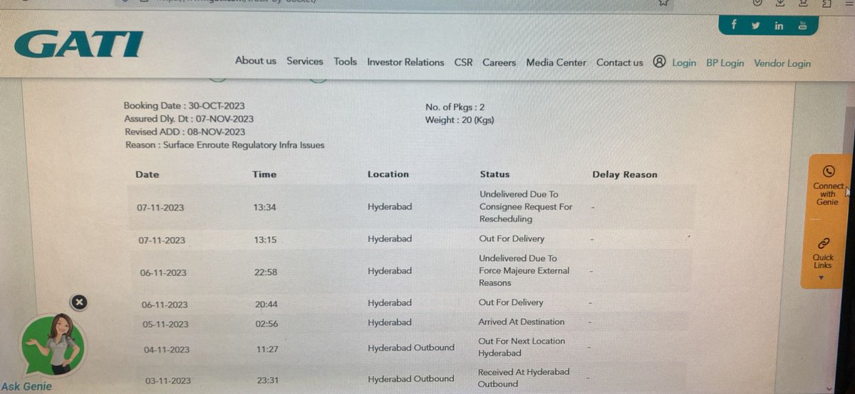 RamakanthToshn2's tweet photo. @Gati_Ltd pls deliver my consignment. It has been delayed by 3days. Without informing us how it can be rescheduled for delivery. Docket no. is 499649325 https://t.co/rXPCkKeWXS