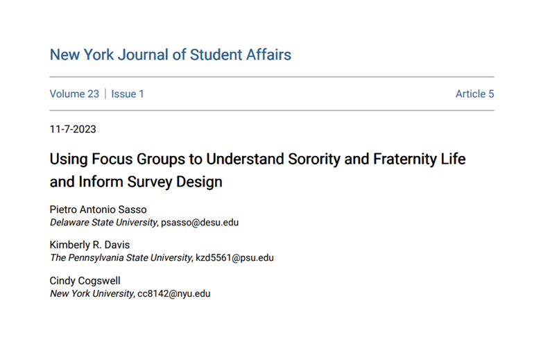 PietroSassoPhD's tweet photo. ๐๐******New Publication Alert*******๐๐
"Using Focus Groups to Understand Sorority and Fraternity Life and Inform Survey Design" with @kimbarlie and Dr. Cogswell from @PSUPiazzaCenter in New York Journal of Student Affairs.
Available open source:
https://t.co/wcKwOdaskm https://t.co/aDF1u7o7ce