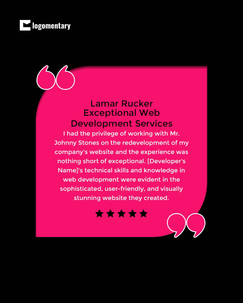 logomentary's tweet image. 5 Stars, 100% Satisfaction! Discover what keeps our clients delighted and coming back for more. Your success story can be next at Logomentary

Connect with us now and discuss more or visit  logomentary.com to know more.

#SatisfiedClients #5StarReviews #LogomentaryMagic