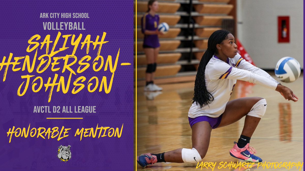 Making a big transition from MB to 6 Ro OH hitter, <a href="/SaliyahJohnson/">Saliyah Johnson</a> earned honorable mention league honors her junior season. Saliyah recorded 31 aces, 133 kills, kill % of .264, 218 digs, and serve rate of 2.08. Way to go, Saliyah! <a href="/achsbulldogs/">Ark City Athletics</a>