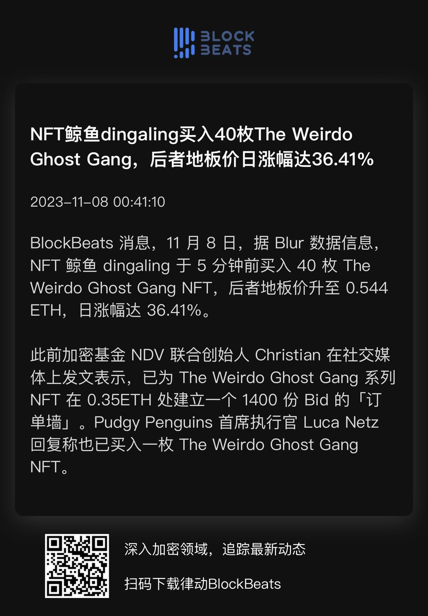 sleepy0x13's tweet image. NFT 鲸鱼 dingaling 于 5 分钟前买入 40 枚 The Weirdo Ghost Gang NFT