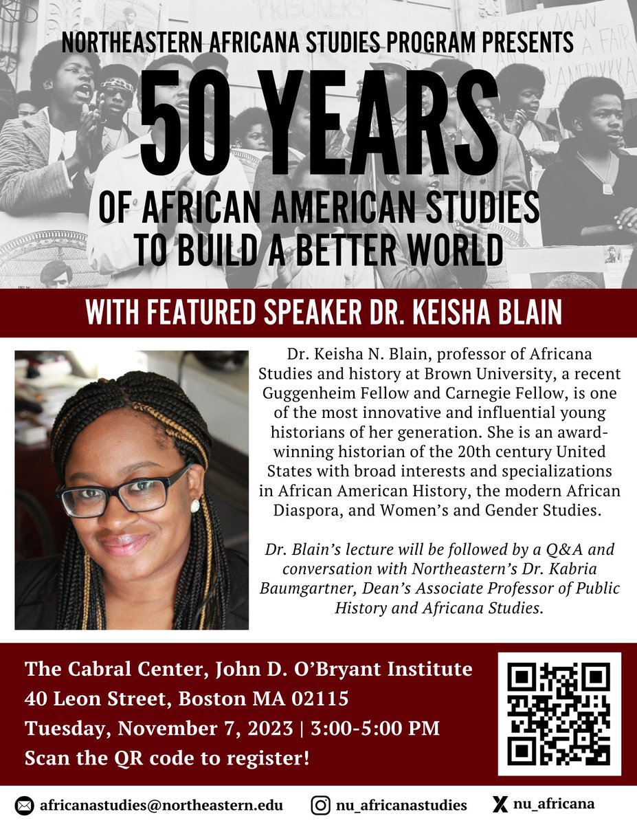 50 Years of African American Studies to Build a Better World, featuring Dr. Keisha Blain, is happening TODAY at 3pm! We are so excited for this event and we hope to see you there!