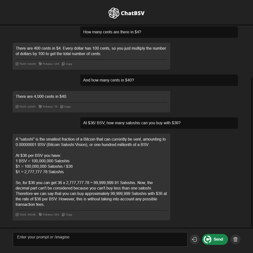 chatbsv's tweet image. Not to mention that if you avoid $20/mo for OpenAI + $20/mo for Midjourney, and end up spending $4/mo in #ChatBSV, you actually saved $36/mo which you can use to buy more $BSV 💸