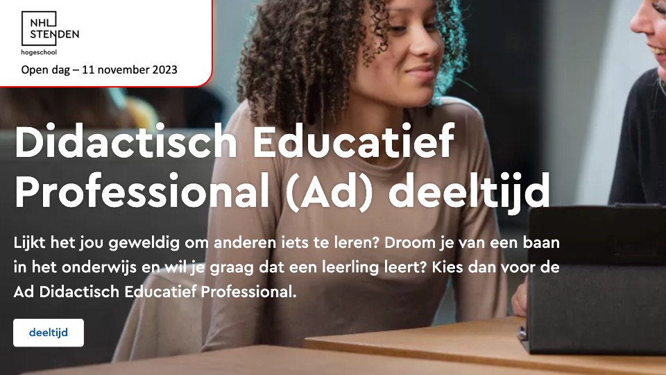 agewesselius's tweet photo. Op de open dag zaterdag 11 november ben je van harte welkom op onze locaties in Groningen en Leeuwarden voor meer informatie en om in gesprek te gaan met de trainers in deze opleiding.
#nhlstenden #associatedegree #groningen #didactischeducatiefprofessional #leeuwarden #onderwijs https://t.co/E1LuSoskFy