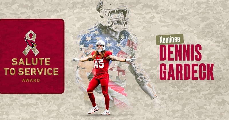 AZCardinals's tweet photo. We have named @DGardeck as our nominee for the @NFL Salute to Service Award for his dedication to active-duty military members and veterans in the Phoenix area 🇺🇸

Learn more about the nominees and vote for Dennis here: