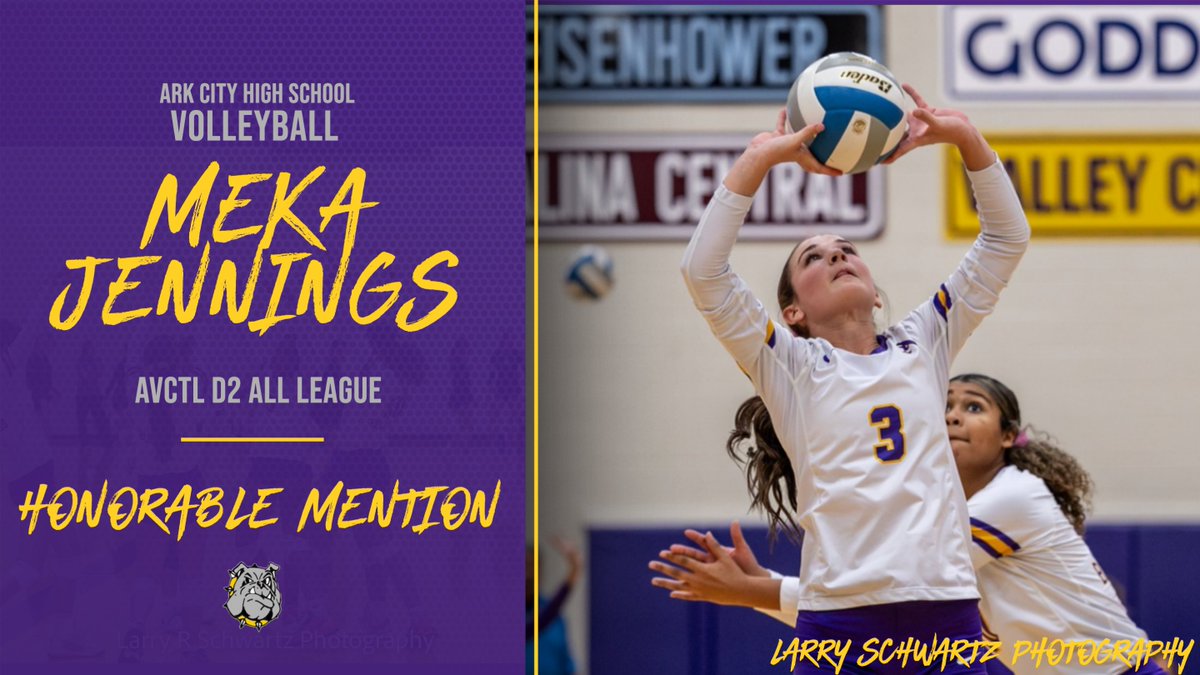 Sophomore, <a href="/mekajennings_/">Meka Jennings</a> earned league recognition as an honorable mention setter. Running a 6-2 offense this season, Meka still recorded 358 assists. She also tallied 35 aces and 108 digs. Way to go, Meka! <a href="/achsbulldogs/">Ark City Athletics</a>