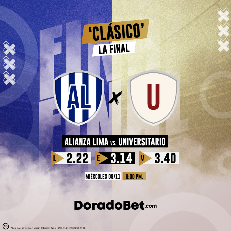 doradobet's tweet photo. 🤩 Sobrino prepárate para la batalla final en Matute 🏟🔥

Superclásico entre Alianza Lima 🆚Universitario para definir al campeón del fútbol nacional ⚽🇵🇪🥇

¿Quién se lo llevará? ¿Blanquiazules o Cremas ⚔?