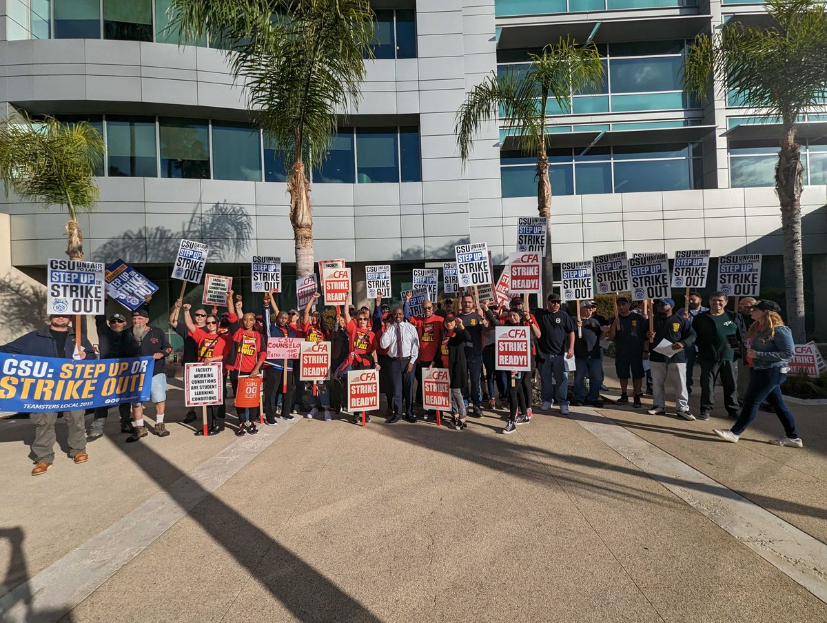 Our members along with Teamsters members have been at the CSU Board of Trustees rally today even before the sun came up! We are wholeheartedly fighting for a better CSU! #CSUdobetter #StrongerTogether #StrikeReady