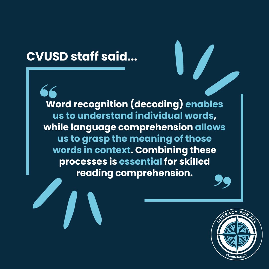 CVUSD Literacy (@cvusdliteracy) on Twitter photo The Simple View of Reading: Word Recognition and Language Comprehension Unite!
<a href="/CajonValleyUSD/">CajonValleyUSD</a> staff on 11/6 #CVMondayMessage
Fill out your response here: bit.ly/3FMjnXD The Simple View of Reading: Word Recognition and Language Comprehension Unite!
<a href="/CajonValleyUSD/">CajonValleyUSD</a> staff on 11/6 #CVMondayMessage
Fill out your response here: bit.ly/3FMjnXD