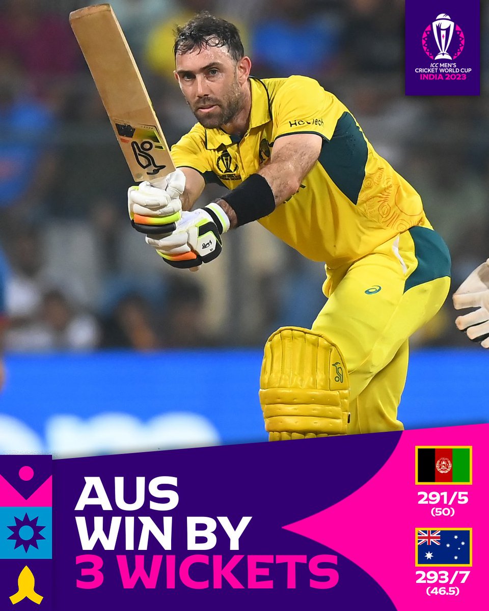 ICC's tweet image. A Glenn Maxwell masterclass guided Australia to the #CWC23 semi-finals 👊

#AUSvAFG 📝: bit.ly/40u4y5r