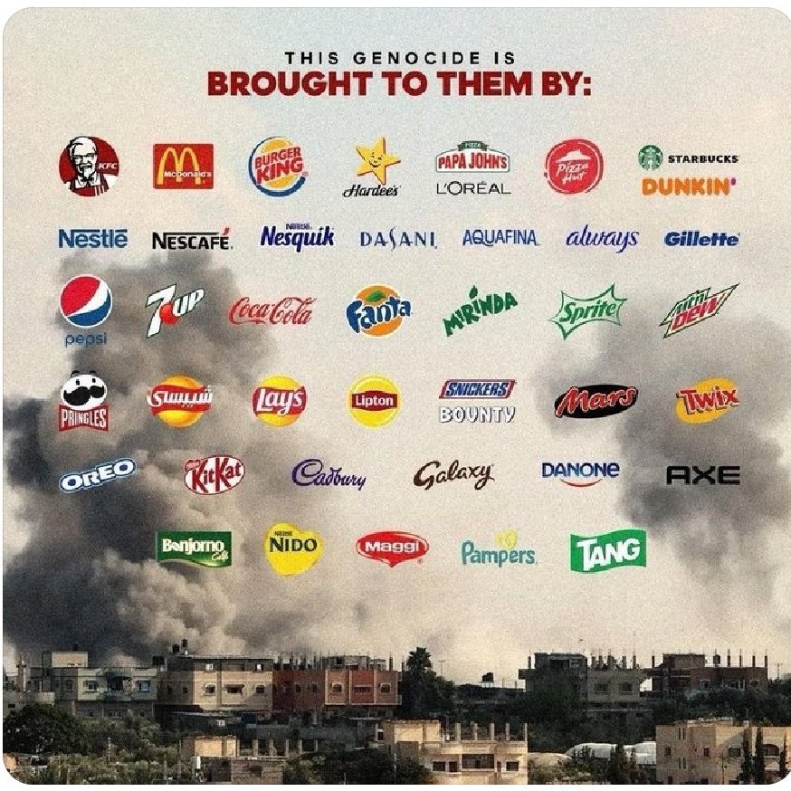 سبحان الله لو رجعنا لجميع السلع التي تم مقاطعتها لدعم لأهل غزة سنجد في الأساس أنها مضرة لصحة الإنسان وغير مهمة أساساً في الحياة.

بمعنى لن تموت اذا ما أكلت من كنتاكي ولم تشرب قهوة من ستاربكس و لم تأخذ بيبسي وشكولاته ولم تتسوق من كارفور غير فكرك تتغير حياتك.