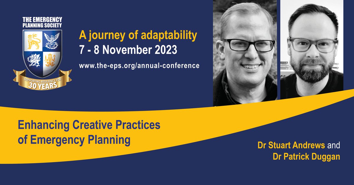 Join <a href="/drpatrickduggan/">Professor Patrick Duggan</a> and <a href="/thatotheridea/">Stuart Andrews</a> at 1.30pm for their Keynote "Enhancing creative practices of emergency planning," offering an interdisciplinary, expansive approach to understanding emergency planning and resilience #EPS2023