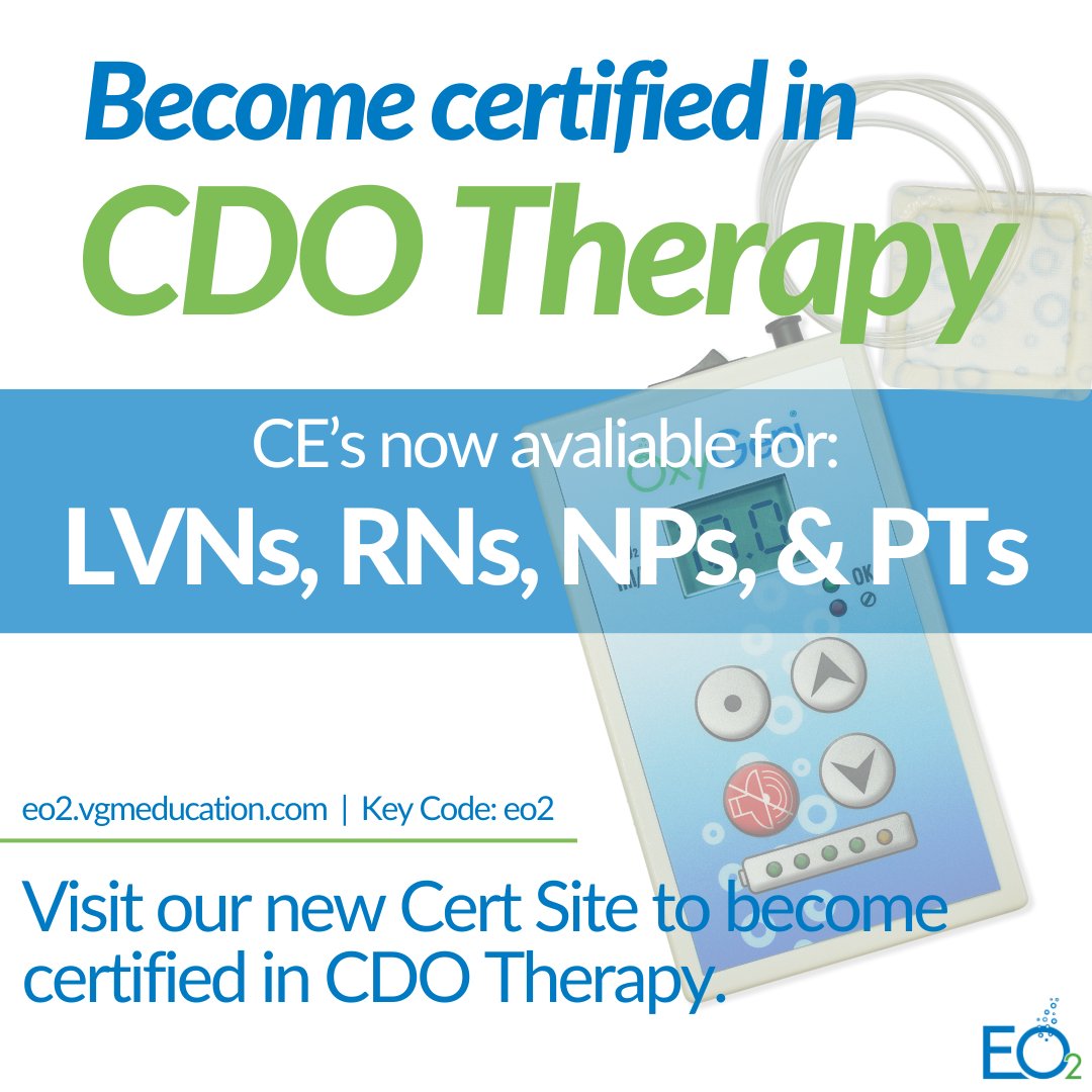 ar2teo2's tweet photo. Add "CDOC" to your credentials list!
LVNs, RNs, NPs, &amp; PTs can become certified in CDO Therapy.

Go to: https://t.co/C1Tuj37zH7
Enter key code: eo2

PAs, MDs, DPMs and DOs can submit the certificate to their board for approval.

#Credentials #CEs #OxygenTherapy #woundhealing https://t.co/Sf7PIHNnA6