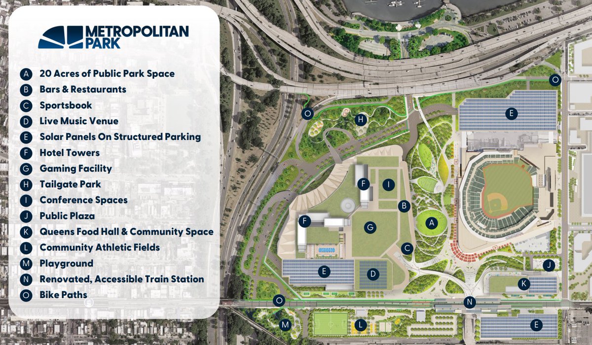 Metsmerized's tweet image. #Mets Owner Steve Cohen unveiled a plan for Metropolitan Park, a vision to transform the 50 acres of asphalt around Citi Field into a revolutionary sports and entertainment park.

Cohen on Metropolitan Park: 

“It’s time the world’s greatest city got the sports and entertainment…