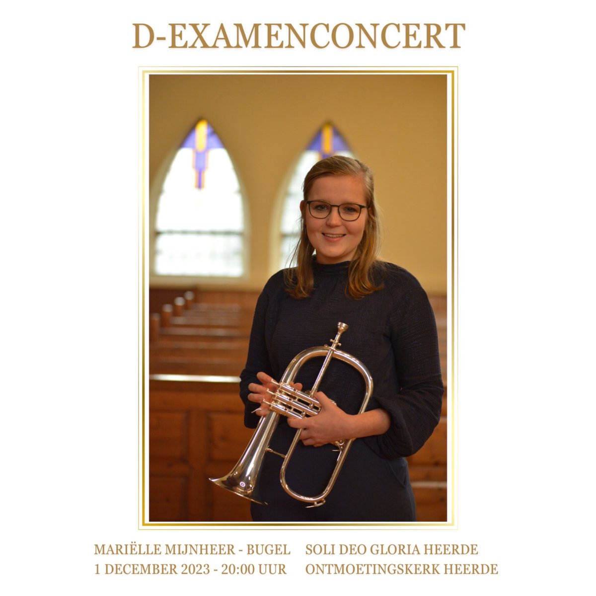 SDGHeerde's tweet photo. Op vrijdag 1 december is er een heel bijzonder concert. Tijdens dit concert is onze bugeliste Mariëlle Mijnheer solist. Zij doet dan D-examen en daarbij hoort het geven van een concert voor publiek. https://t.co/rSFjFDbm7G