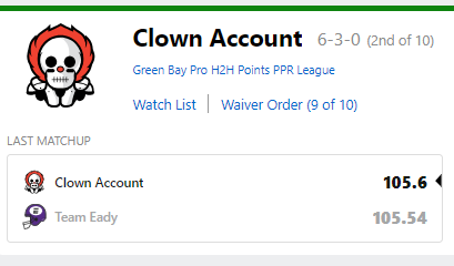 redkid00's tweet photo. 💪Boom Goes Fantasy Week 9 These Clowns on a 6 game winning STREAK!!!! sorry not sorry Team Eady. https://t.co/urYMgu1vor