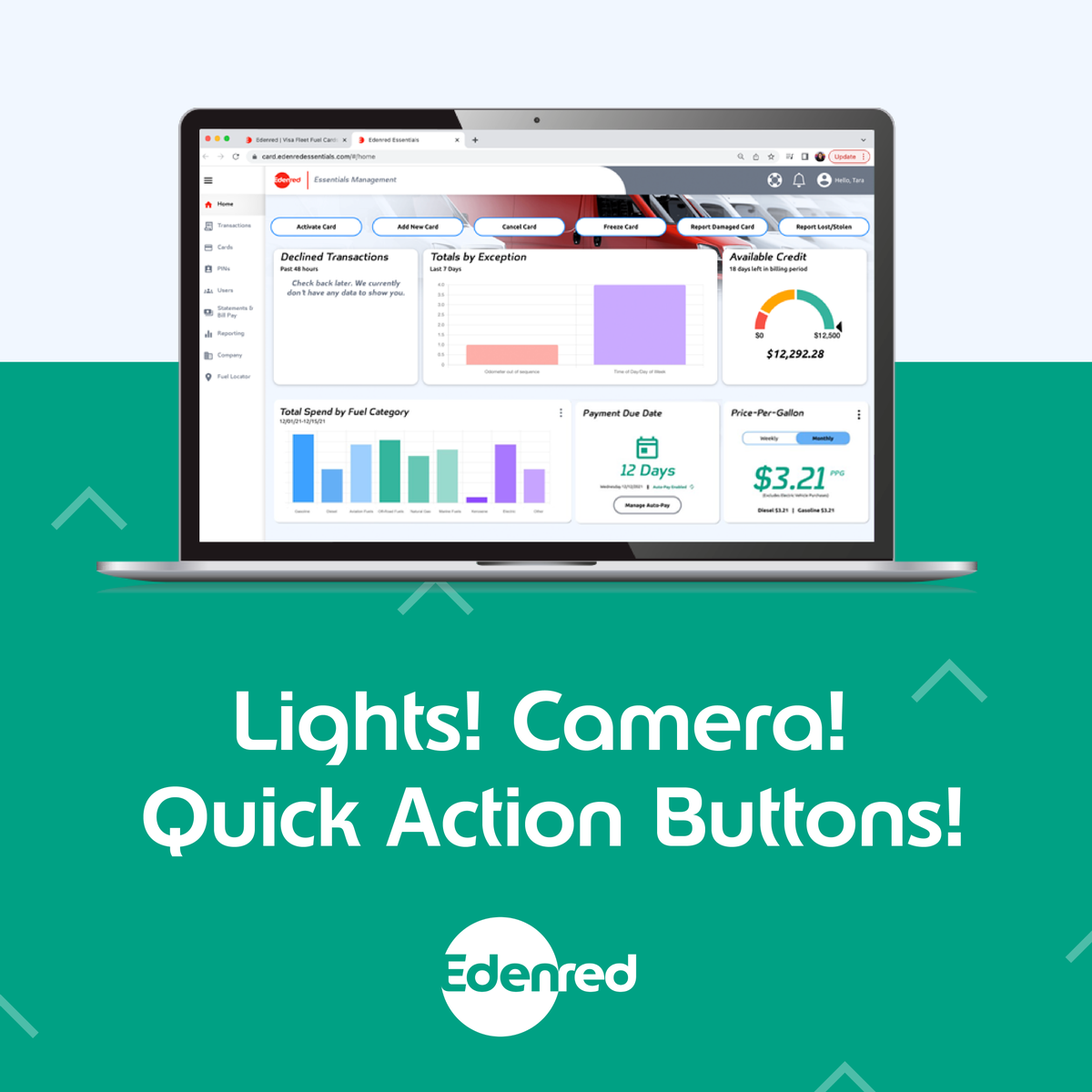 Edenred Essentials Visa fleet card would like to introduce you to one of our "client favorite" tools - Quick Action Buttons! Check out how much power we pack into one-click on our streamlined, user-friendly platform. 

Read: hubs.la/Q027x7Zm0

#fleetmanagement #fleetcard