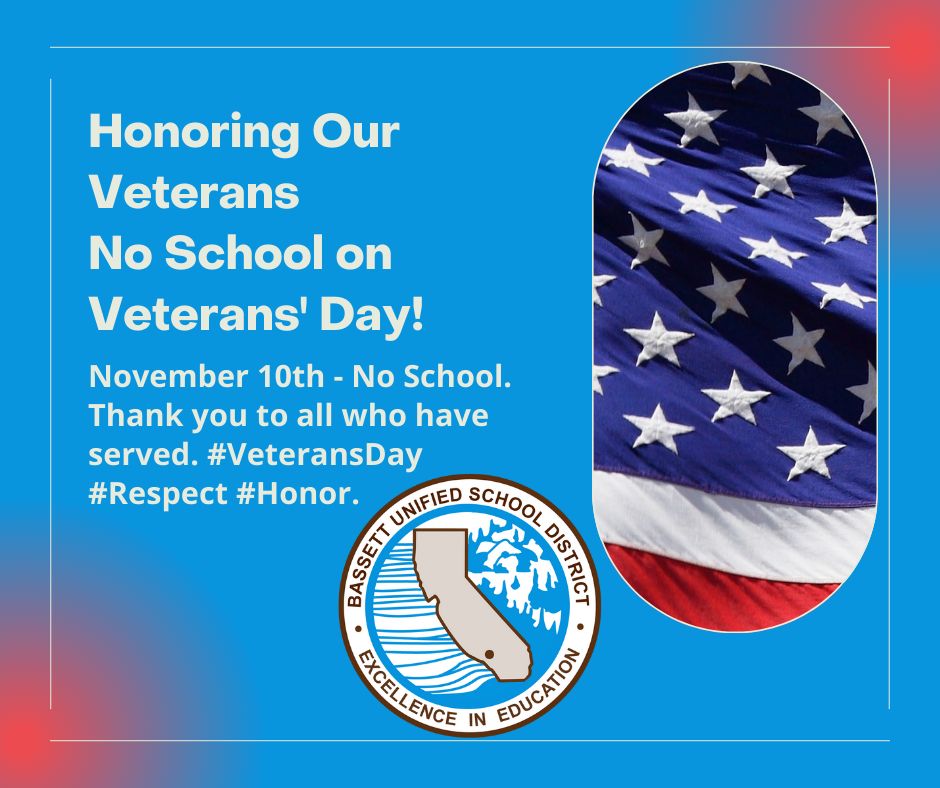 No School Friday November 10 in Honor of Veterans Day. Thank you to all who served! #VeteransDay #Honor #Respect
#BUSDProud