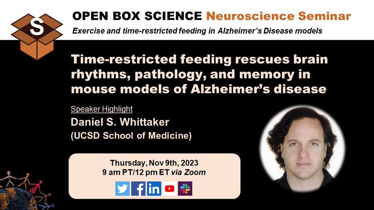 Open Box Science (@openboxsci) on Twitter photo OBS #Neuroscience Seminar
📆 Thu, Nov 9, 9 am PT/12 pm ET
🎙️ <a href="/DanielSWhittak2/">Daniel S. Whittaker, PhD</a>
Paula Desplats' Lab <a href="/CCB_UCSD/">Center for Circadian Biology</a>
✍️ us02web.zoom.us/meeting/regist… #openscience OBS #Neuroscience Seminar
📆 Thu, Nov 9, 9 am PT/12 pm ET
🎙️ <a href="/DanielSWhittak2/">Daniel S. Whittaker, PhD</a>
Paula Desplats' Lab <a href="/CCB_UCSD/">Center for Circadian Biology</a>
✍️ us02web.zoom.us/meeting/regist… #openscience