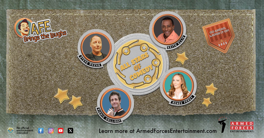 Ready to laugh it up? Grab your friends, share some laughs, and enjoy a memorable evening filled with humor and entertainment with the AFE All Stars of Comedy. See more details about this tour on our website: armedforcesentertainment.com/upcoming-tours…