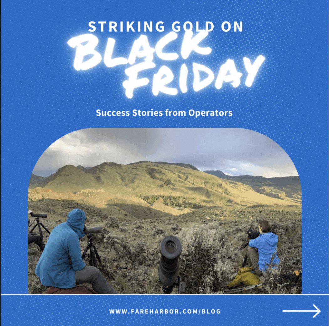 FareHarbor's tweet image. We know you want to learn from the best — in this case, it&apos;s your fellow operators! Hear from two FareHarbor clients, @abctoursaruba and Yellowstone Wild, who &quot;struck gold&quot; on Black Friday by running lucrative promotions. 💰💰

#fhblog #blackfriday #successstories  #clientfeature