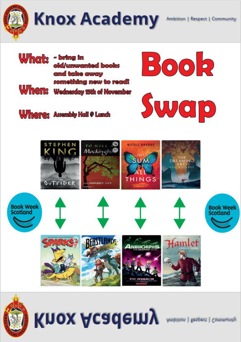 Our Book Swap is happening on Wednesday the 15th of November! Get your books ready Knox Academy and get ready for reading! 📖😊 <a href="/knoxacademy/">Knox Academy</a> <a href="/BookWeekScot/">Book Week Scotland</a>
