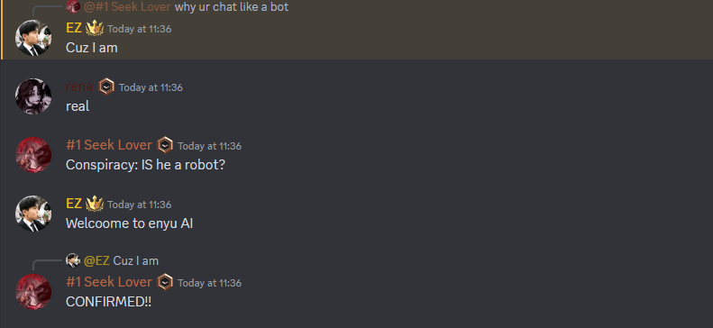 Dev87432549's tweet photo. Confirmed! @EnyooEZ Is a AI, AND HE SIMPS FOR VALKYRIE https://t.co/m49FpT5BcG